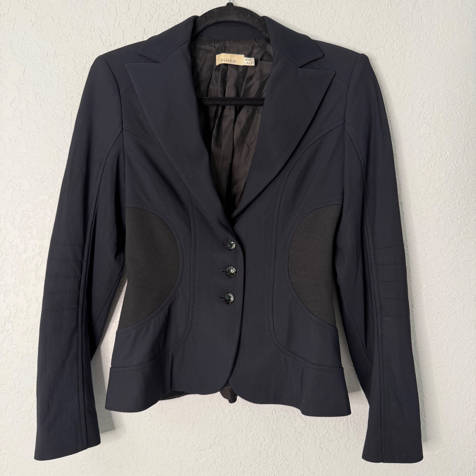 Pinko Navy Blazer With Black Equestrian Style Panels Womens Size Small